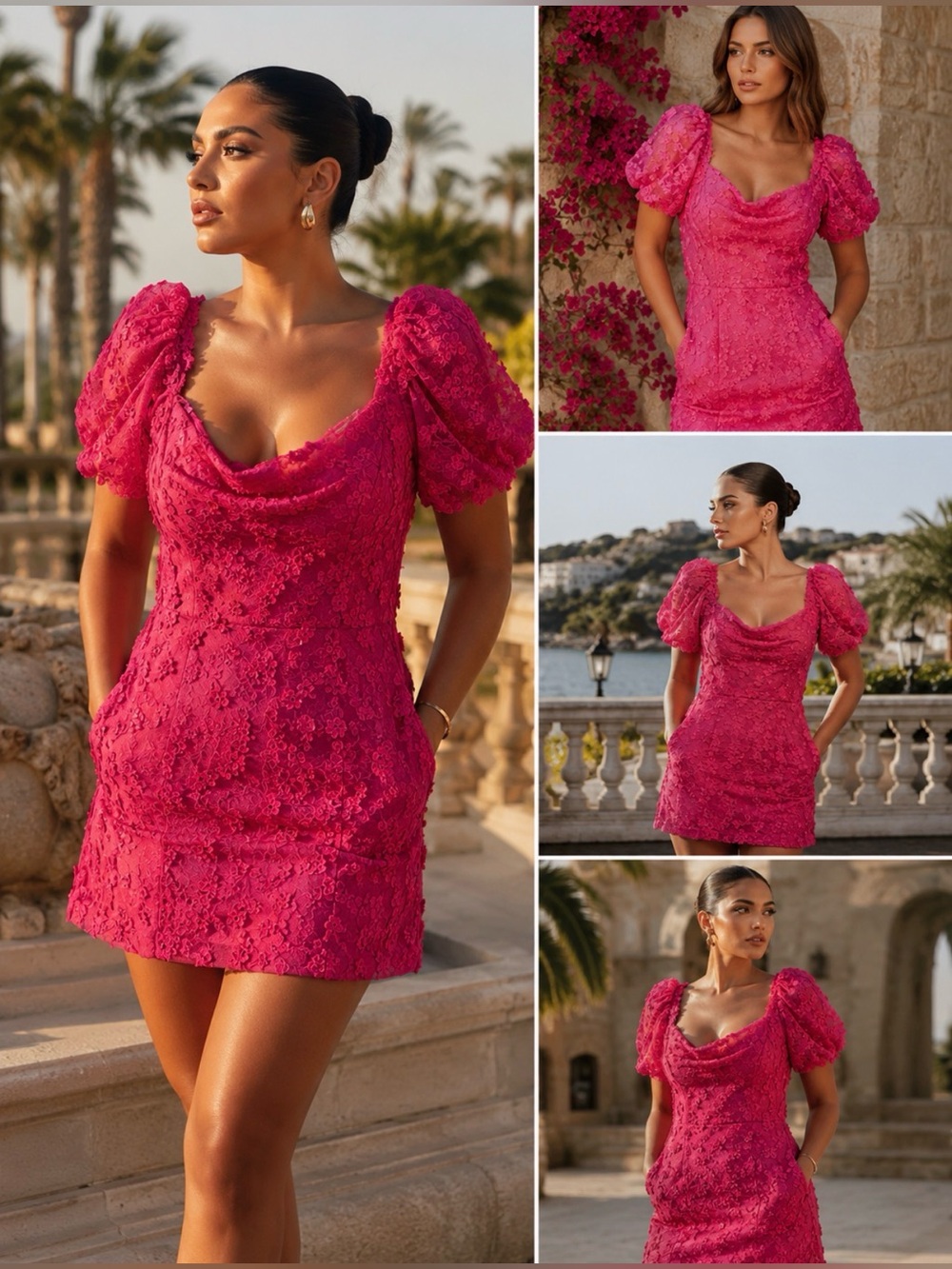 🩵City Chic Hot Pink Draped Neck Mini Dress - Picture 13 of 13